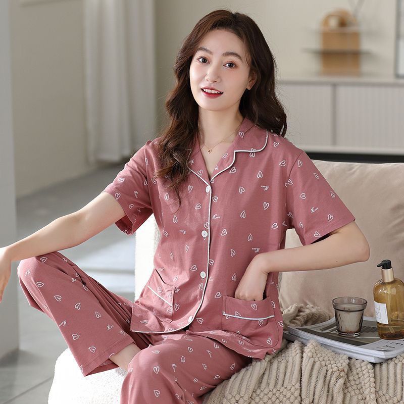 Pajamas de algodón para mujeres verano delgado pantalones de manga corta 2023 nuevo cardigán de verano conjunto de ropa para el hogar