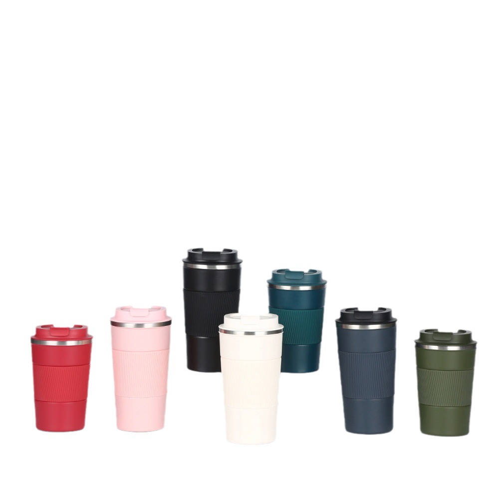 Spray de plástico tres generaciones 304 taza de café de acero inoxidable anti-escaldado cubierta de silicona taza de coche taza de vacío portátil taza de agua de oficina