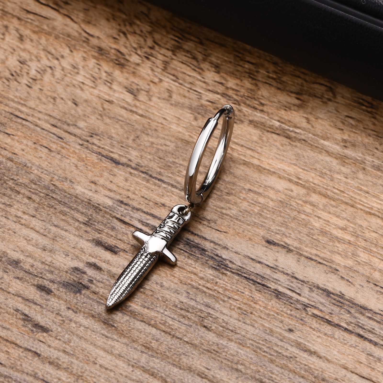201 Stainless Steel Ear Needle Material Hip-hop Dagger Stainless Steel Earrings 1 Piece