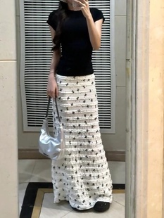 Ruffled Bowknot Print Lace Floral Mermaid Midi Skirt for Petite Women in Summer
