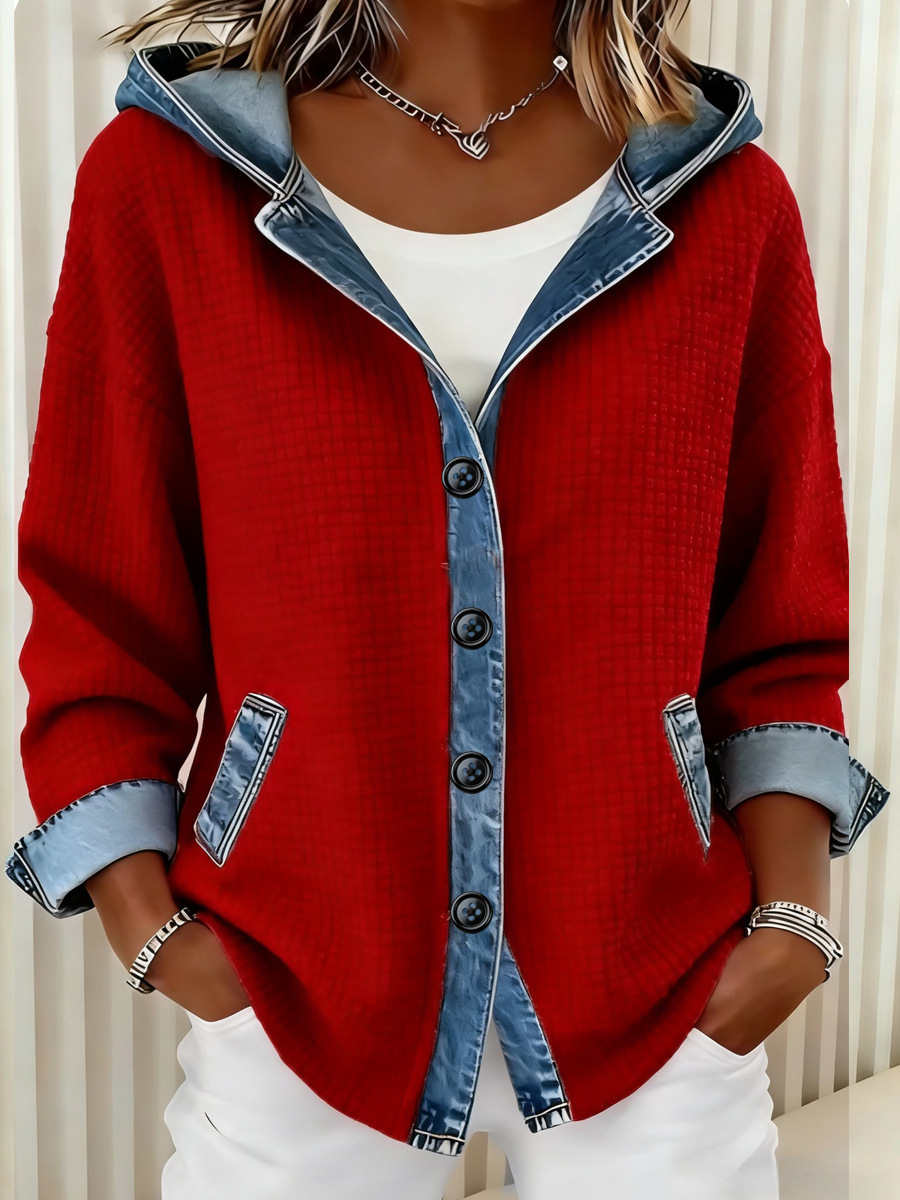 European And American Independent Station Women's Shirt Hoodie Autumn Winter New Fashion Plaid Color-Block Jacket_ecoleips.com