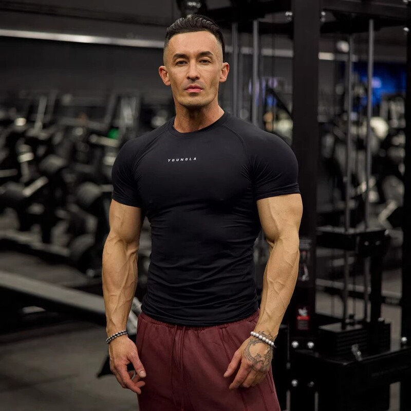 Youngla American-Style Summer New Men's Tight-Fitting T-Shirt Jogger Sports Fitness Running Training Quick-Drying Short-Sleeved Shirt Youngla American-Style Summer New Men's Tight-Fitting T-Shirt Jogger Sports Fitness Running Training Quick-Drying Short-Sleeved Shirt