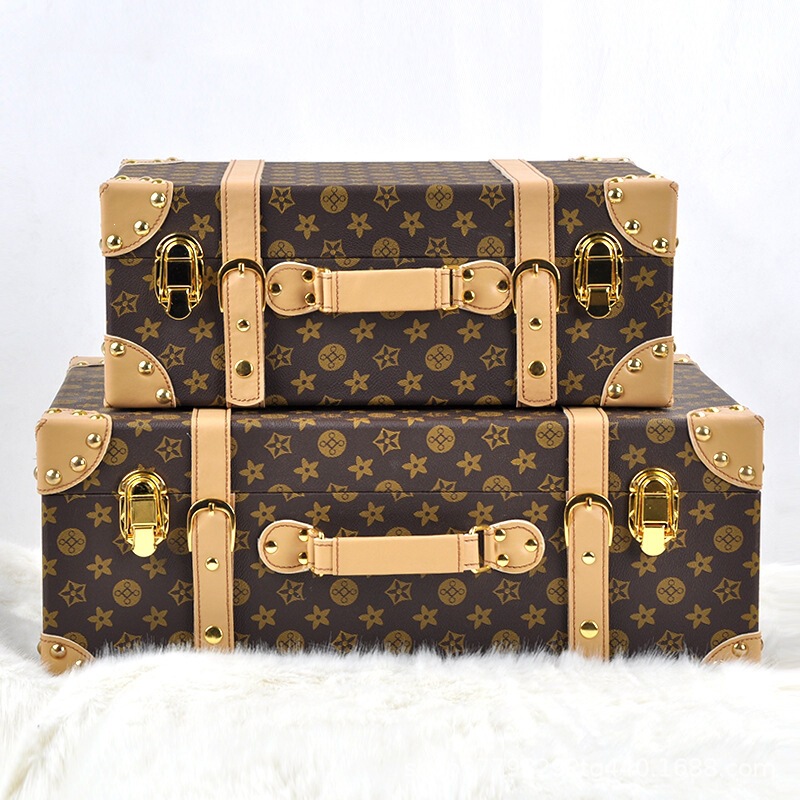 Vintage Leather Suitcase Model Room Bedroom Wardrobe Storage Box Live Broadcast Room Living Room Window Display Decoration Prop Box