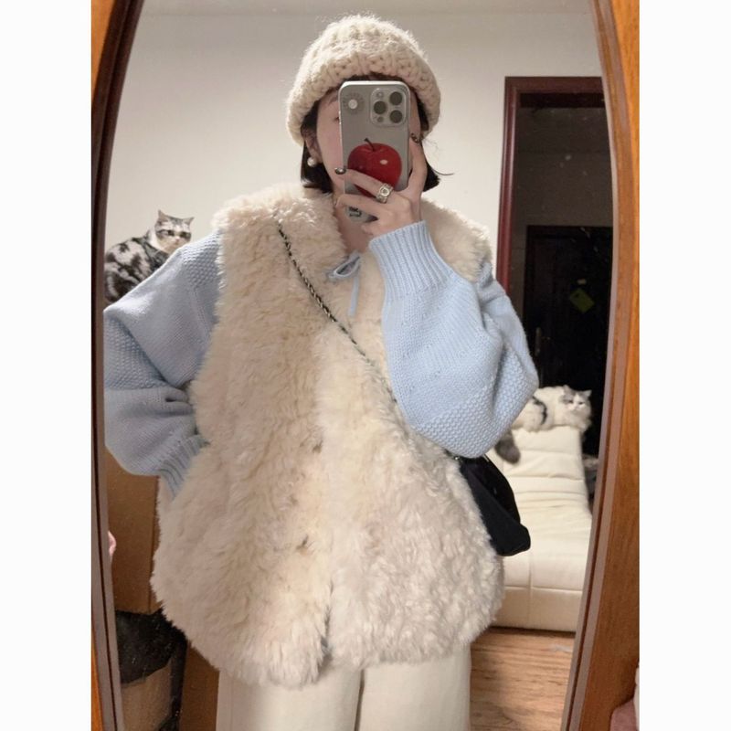 冬季温柔新品甜美羊羔毛背心马甲女潮叠穿毛绒软糯宽松学院风外套|undefined