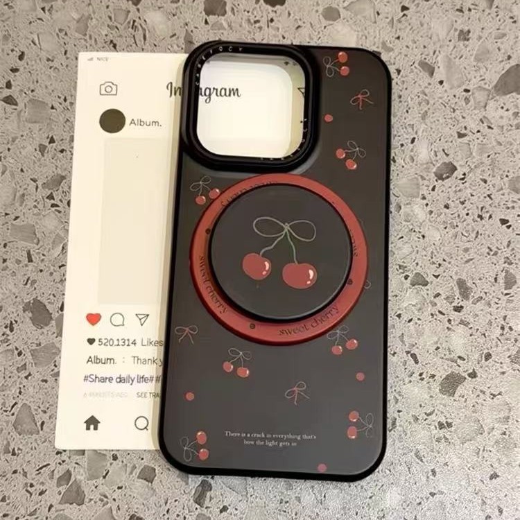 Ins coreanos con lazo de cereza negro para iphone15/14 funda para teléfono móvil Apple 16ProMax femenino 13 duro