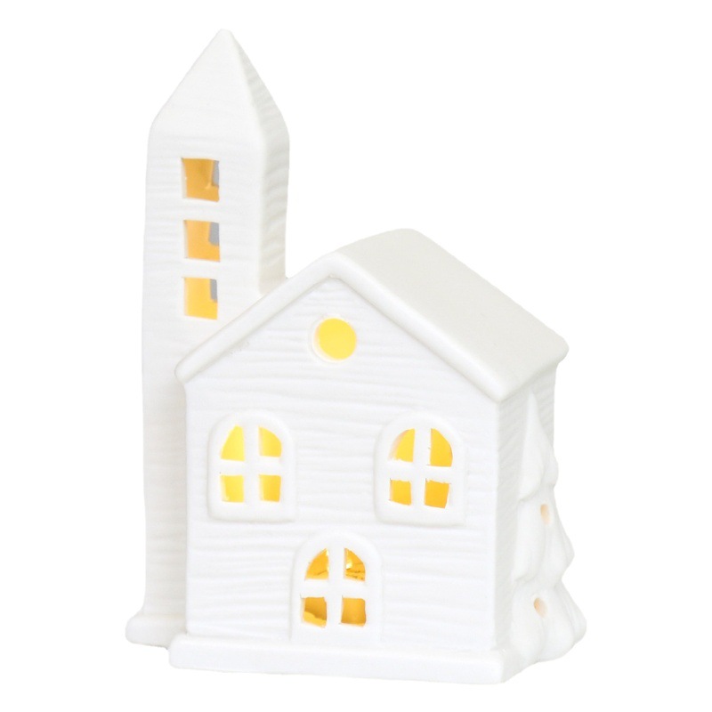 Casa de Navidad de Cerámica Hueca con Luz LED, Decoración de Regalo, Artesanía, Exhibición, Venta Directa de Fábrica, Hecho a Mano