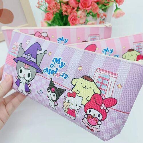 Cute Cartoon Single-layer Pen Bag PU Flat Zipper Bag Sanrio Kurumi Cinnamon Dog Stationery Bag Pencil Case 