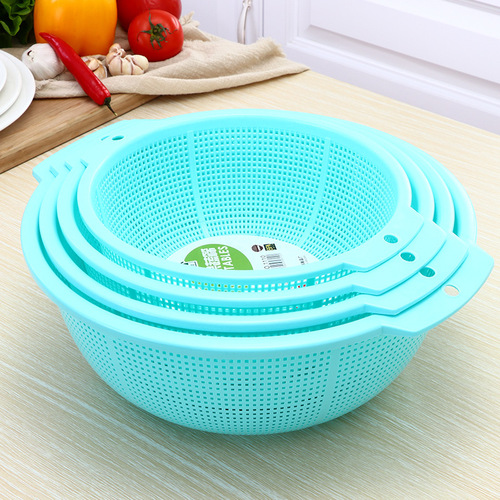 Multifunctional Home Plastic Round Drain Basket Kitchen Vegetable Fruit Drain Mesh Eco Rice Washing Drain Basket with Dual Ears Vegetable Fruit Drain Basket