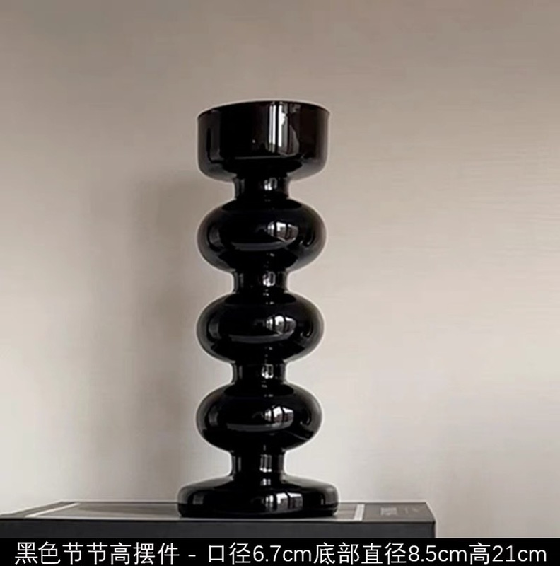 黒いガラスのキャンドルホルダー装飾品、軽い豪華さとハイエンドのキャンドルホルダー、横型ベッドサイドのガラスの花瓶、装飾的なキャンドルライトの小道具|undefined