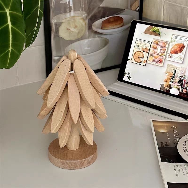 Almohadilla de aislamiento térmico anti-escaldado de un árbol Almohadilla de aislamiento térmico de la mesa de comedor Almohadilla de tazón de sensación avanzada Almohadilla de olla de arena para plato de silicona Almohadilla de madera de haya