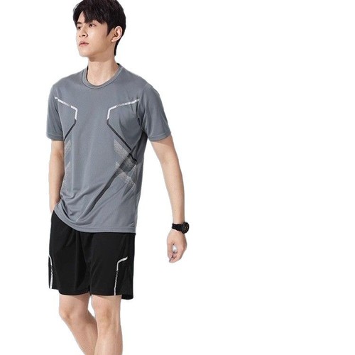 Men's Running Suit Set, Short-Sleeve Ice Silk Summer Quick-Dry Basketball Top and Shorts for Fitness and Summer Activities