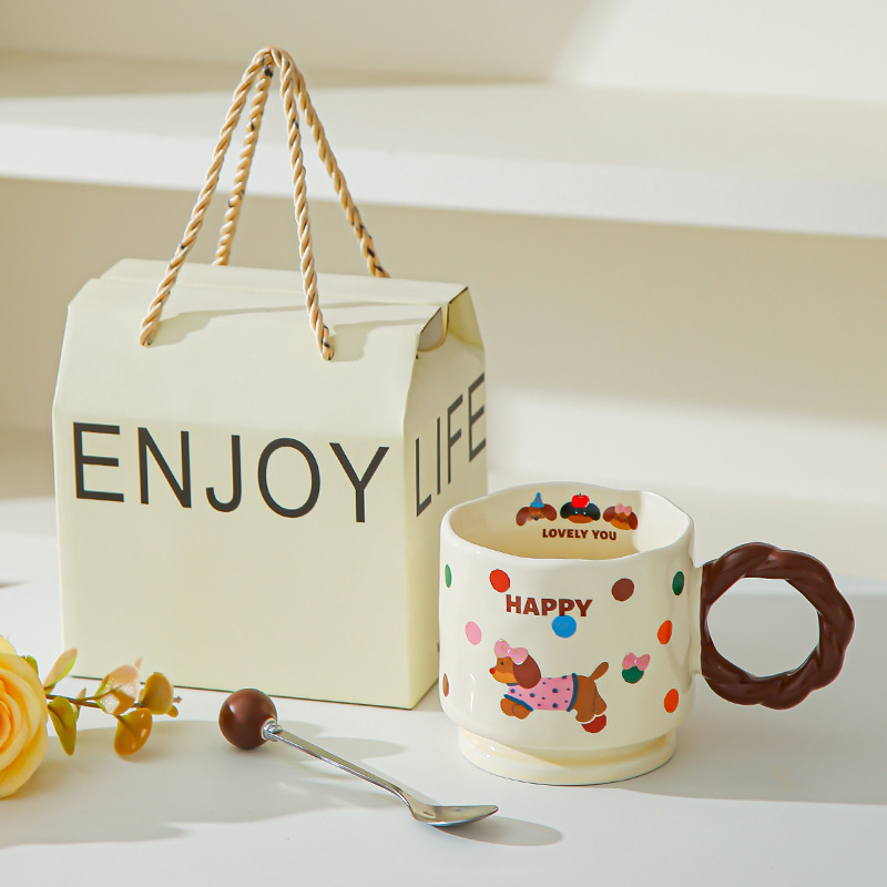 Creativo encantador dibujos animados taza de cerámica Boog taza de alta cara taza de marca taza de pareja taza de agua potable doméstica