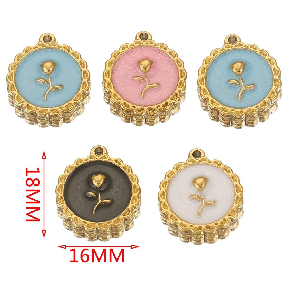 5 PCS/Package 304 Stainless Steel Natural Stone Gold Plated Flower Pendant display picture 2