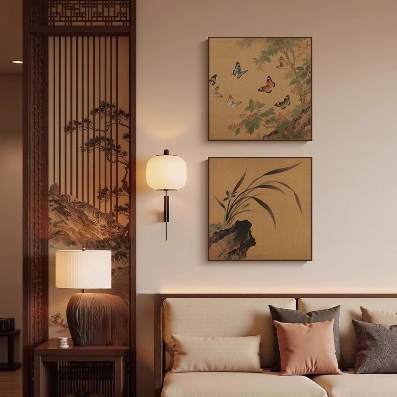 宋式美学客厅装饰画花鸟画玄关挂画中国风法式复古走廊过道墙壁画