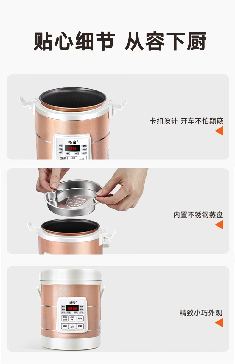 Car-Mounted Rice Cooker 12V/24V for Cars, Trucks, Home Use, Outdoor Cooking, New Export Product