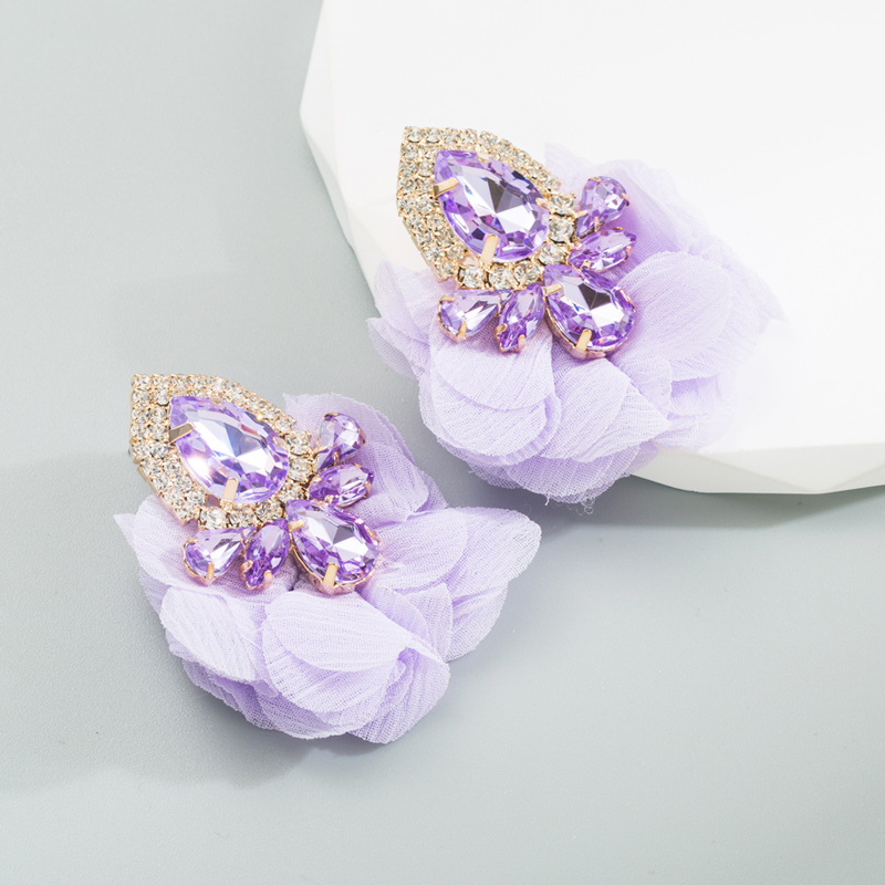 Mode Fleur Incruster Alliage Strass Boucles D'oreilles display picture 3