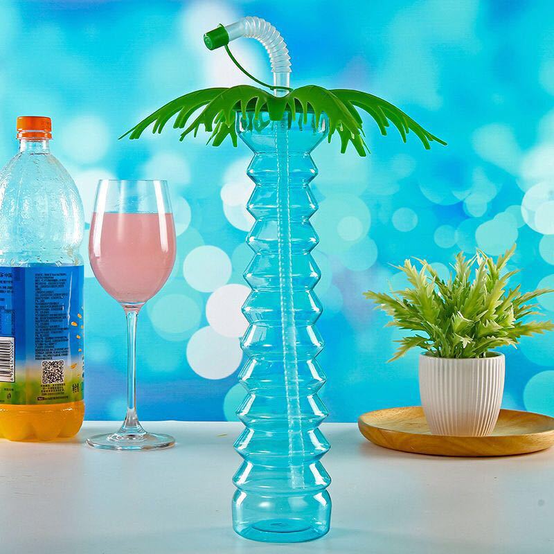 厂家现货批发PET 椰树杯塑料吸管杯一次性果汁瓶带灯个性造型树瓶详情7