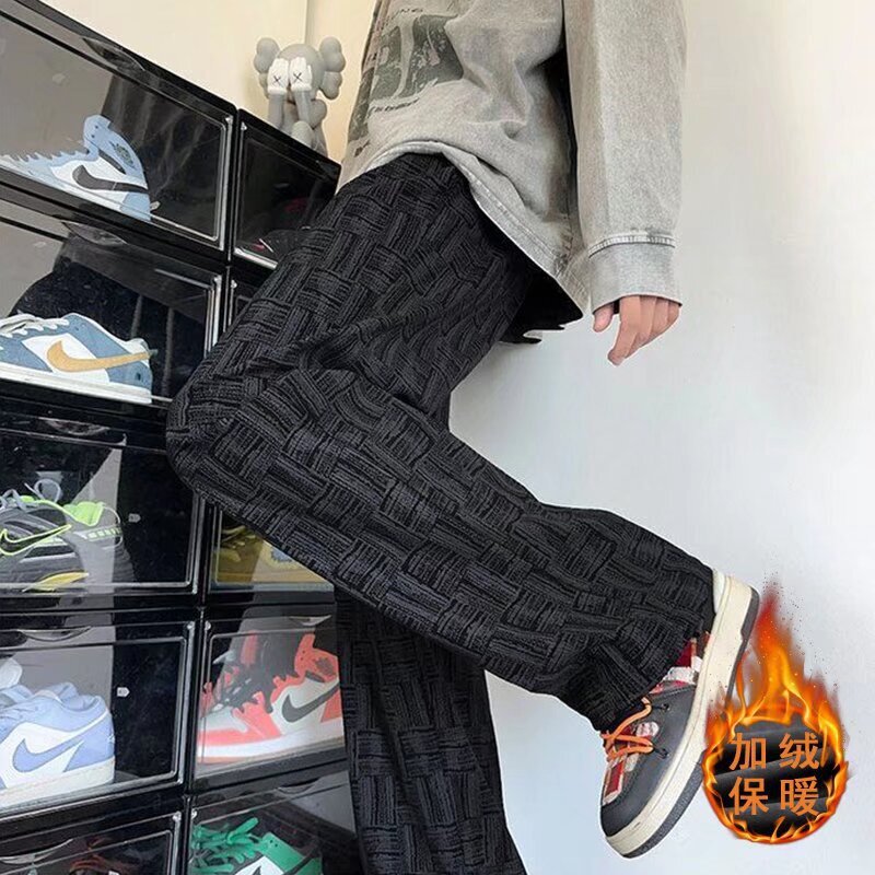 Straight Corduroy Pants Men's Autumn and Winter 2025 New Fashion Brand fleece-lined Sports Pants Loose Wide Leg Casual Pants