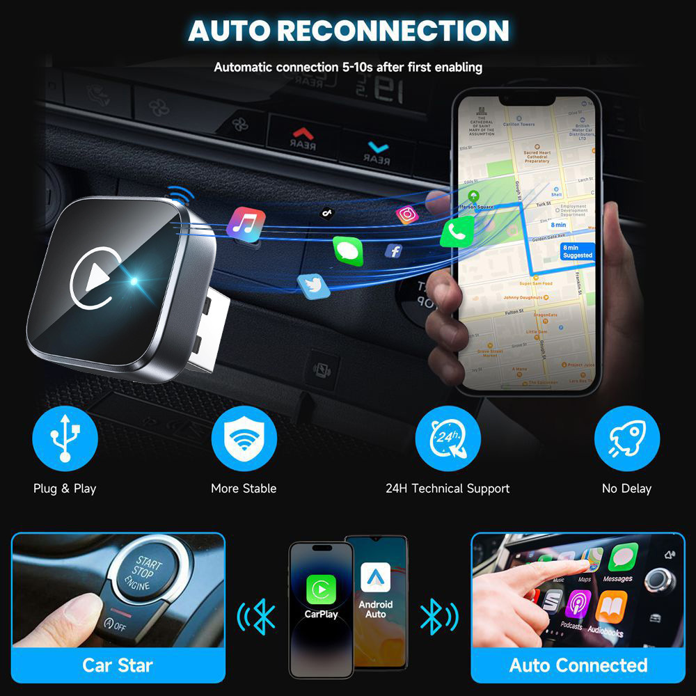 26 Years of Experience in Cross-Border Hot-Selling Wireless Carplay Box and Android Auto Adapter 2-in-1 for Cars, Converts Wired to Wireless