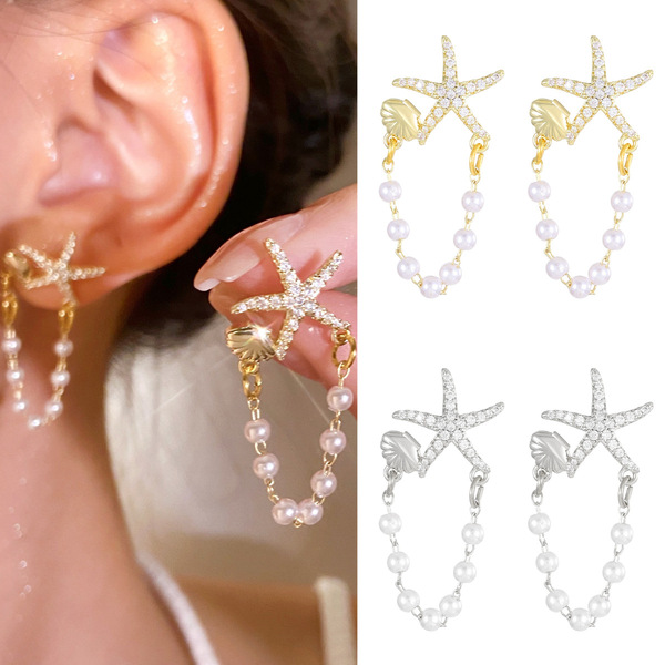 Fashionable universal earrings with tassels from pearl