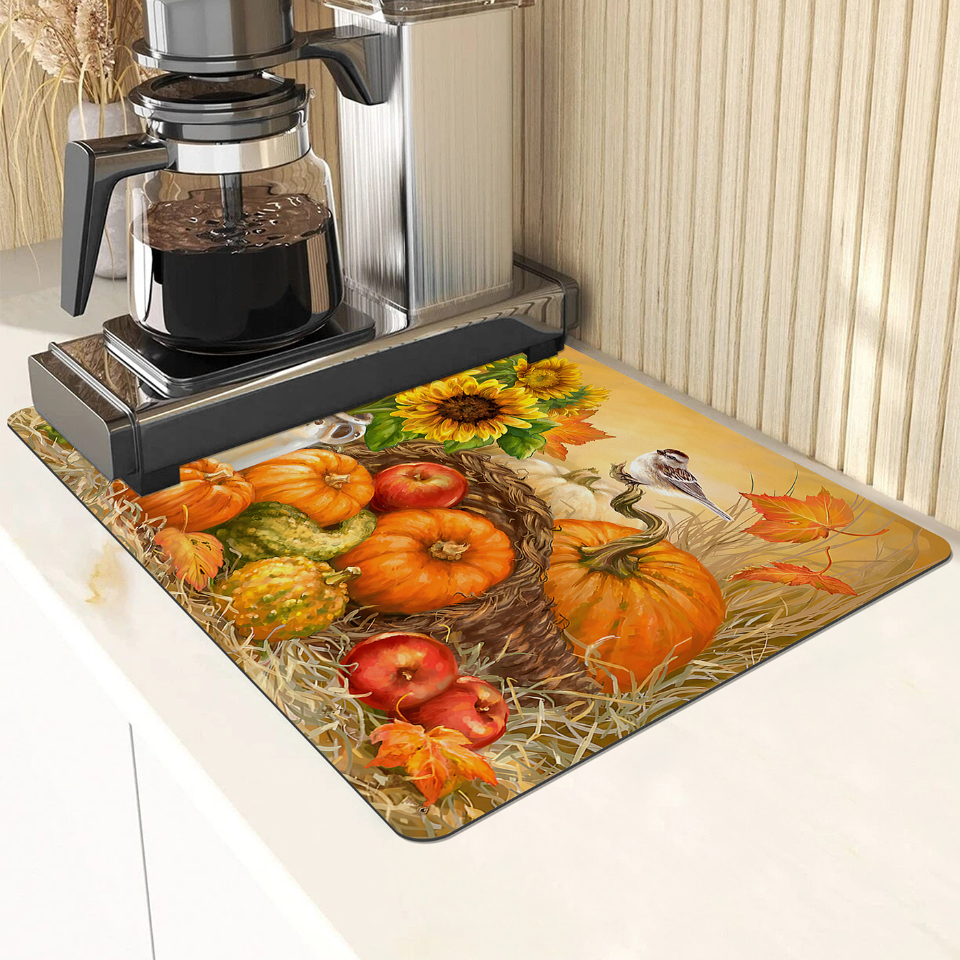 Nuovo sottobicchiere con stampa di zucca e girasole, in stile pastorale, per tavolo da pranzo, bar, tappetino isolante, assorbente d'acqua, antiscivolo_voghion.com