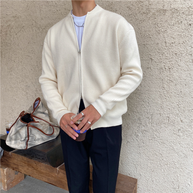 Herbstlicher Cardigan mit Reißverschluss, Herren-Strickpullover, lockere Freizeitjacke, dünne Herrenjacke_voghion.com