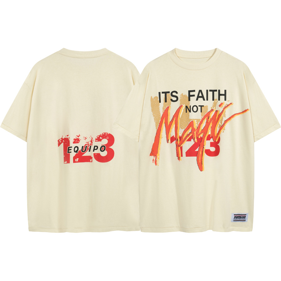 RRR 123 Su fe no es mágica Lavar con agua hacer vieja impresión gimnasio hombre camiseta de manga corta suelta