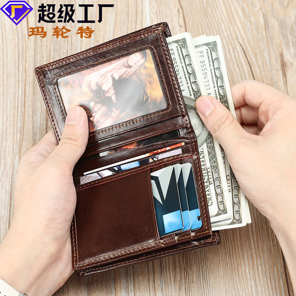 Ví nam da bò thật cao cấp chống trộm RFID nhiều ngăn đựng thẻ — Màu nâu, màu đen