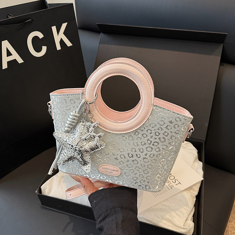 Bolso Tote popular de este año 2025 nuevo bolso de color en contraste bolso de hombro con patrón de onda bolso de mensajero con lentejuelas con estampado de leopardo mujer