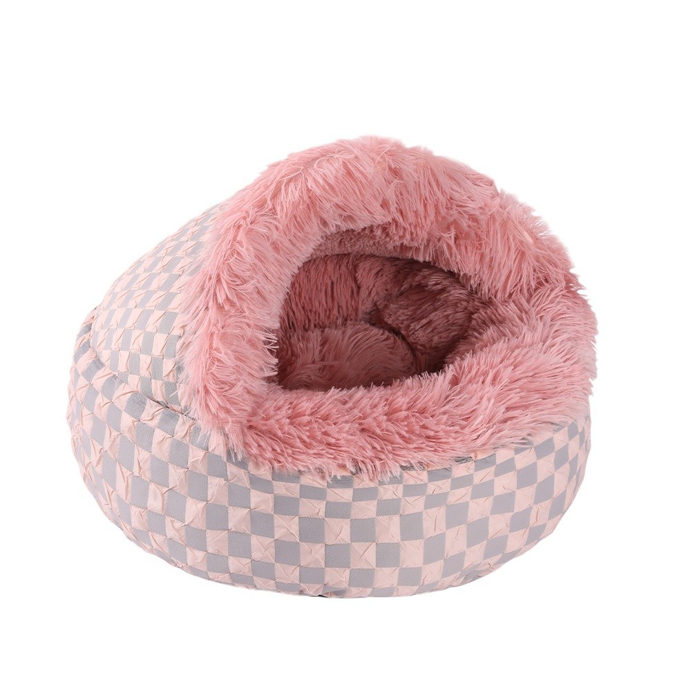 Cálido invierno nido para mascotas concha nido para gatos semicerrado nido de algodón de felpa engrosado caseta para perros semicerrada cama para perros