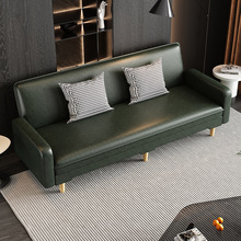 出租房可折叠两用沙发新款油蜡PU皮革布艺三人位小户型简易沙发床