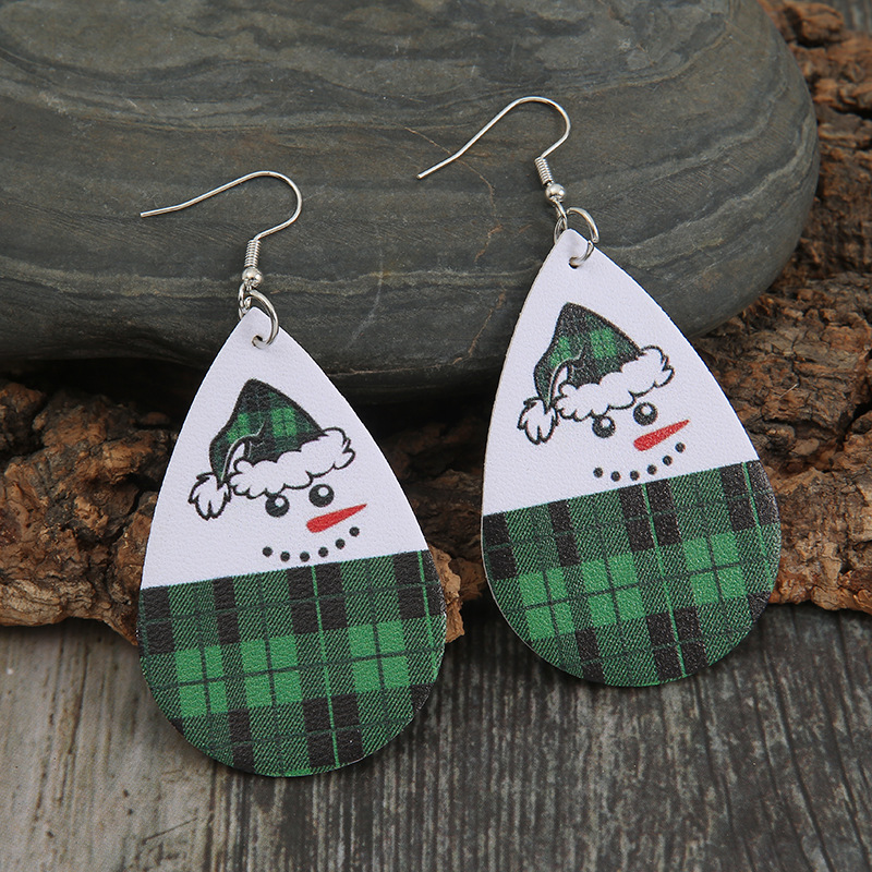 Christmas Drop-shaped Double-sided Snowman Pu Earrings Wholesale display picture 4