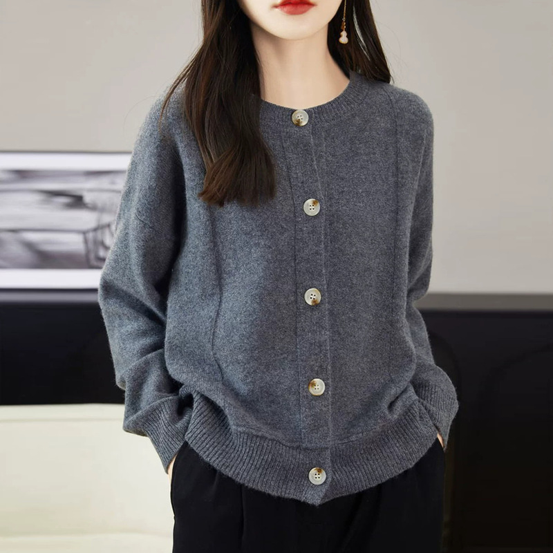 Elegant and versatile women's thick cashmere sweater cardigan with a sophisticated round neck, 2026 autumn/winter new collection