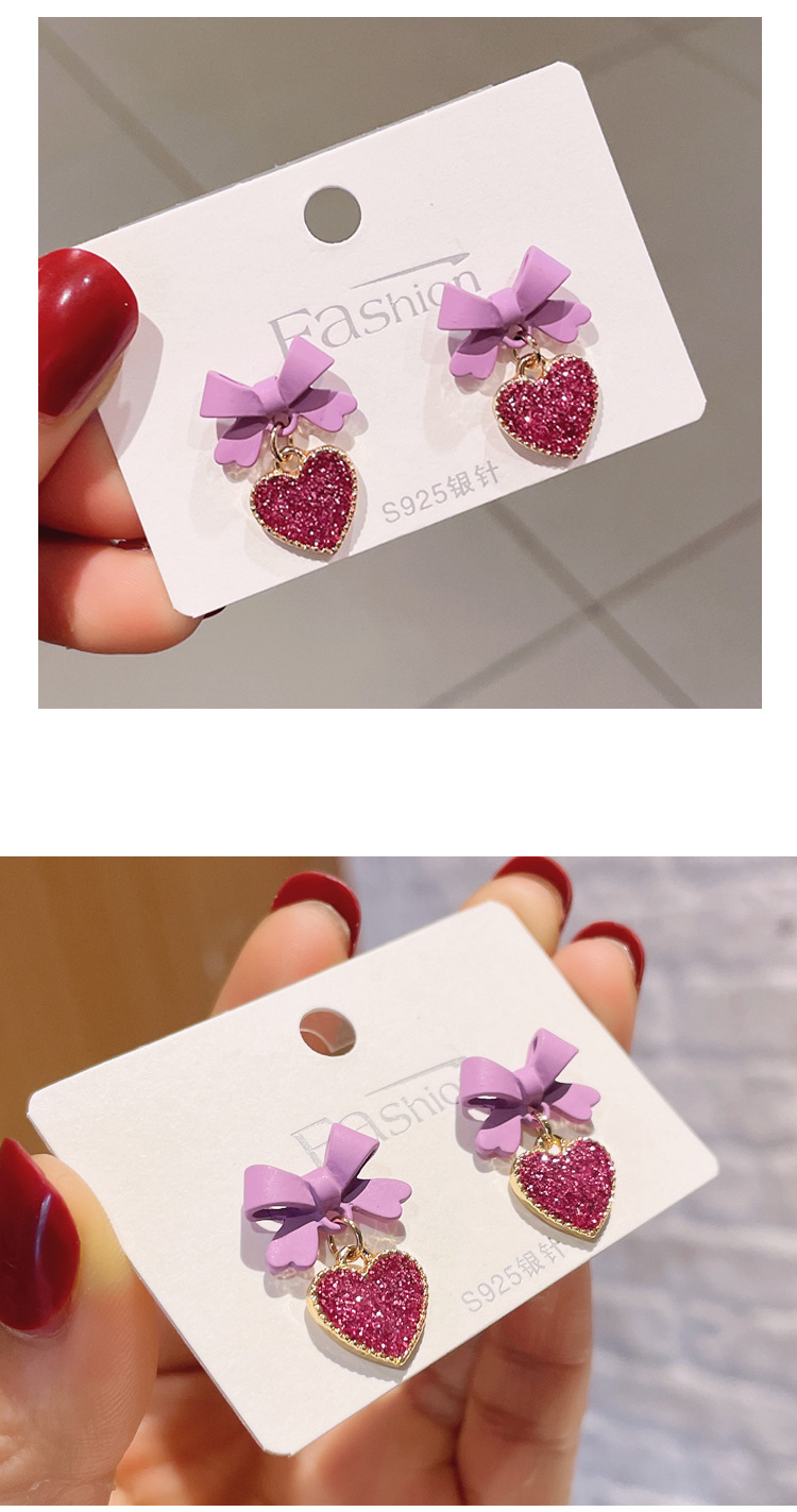 Cute Sweet Bow Heart-shaped Earrings display picture 4