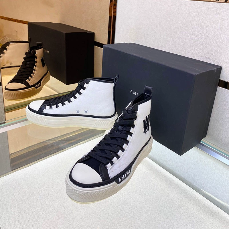 AMIRI высокие повседневные парусиновые кроссовки с вышивкой, мужские высокие кроссовки на толстой подошве, кроссовки со скелетом и надписью