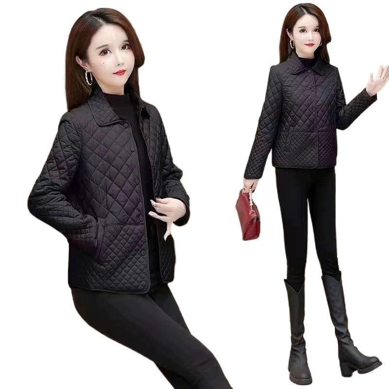 Demi-season light and thin spring short down jacket for mother, for middle age, loose fit