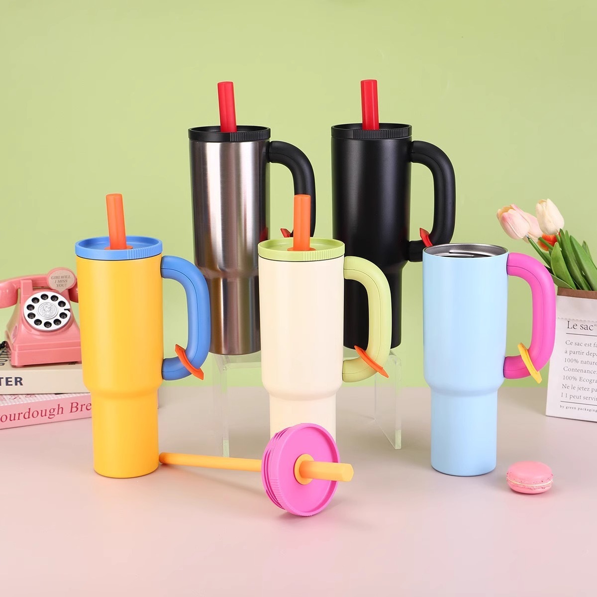 Cross-border 40oz mango taza de automóvil dopamina color 304 taza de vacío de acero inoxidable portable taza de hielo