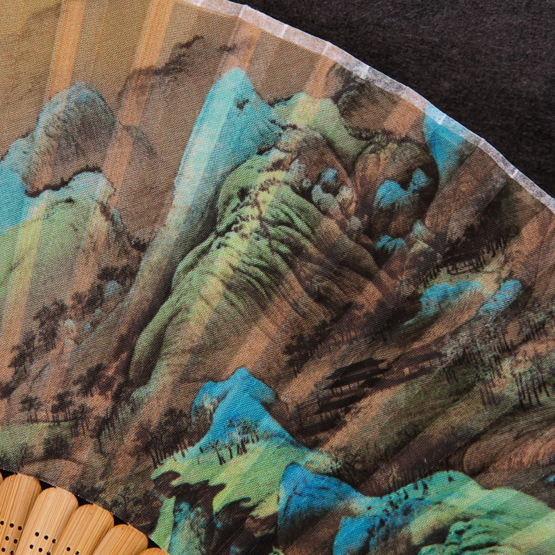 千里江山圖扇子摺扇女風絲綢扇故宮田園風隨身摺疊古風跳舞扇