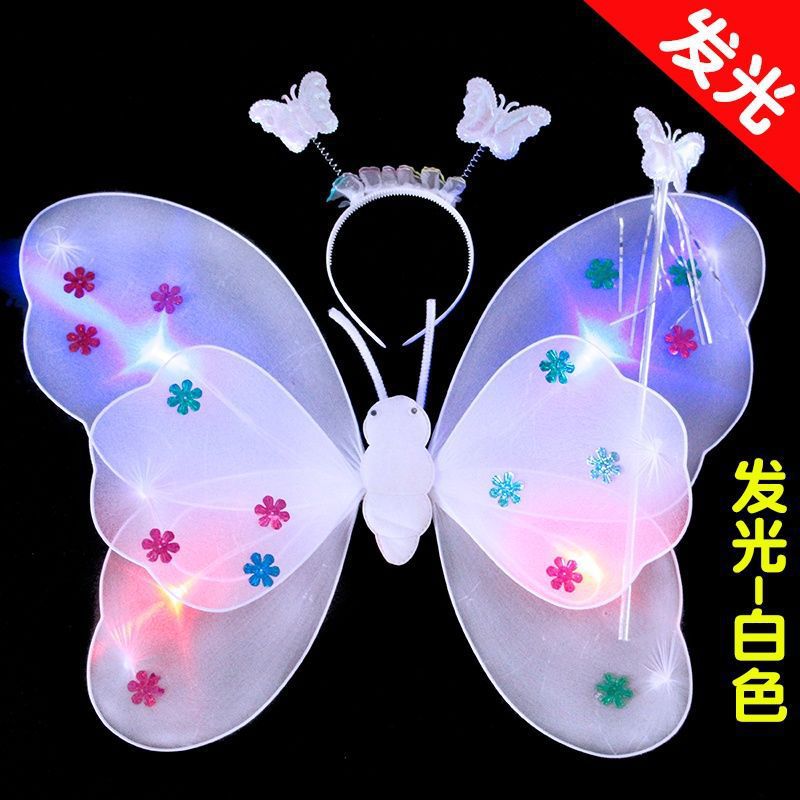 Mariposa luminosa alas de niña espalda juguetes flash niños maravillosos hadas varitas mágicas hadas flores set de tres piezas