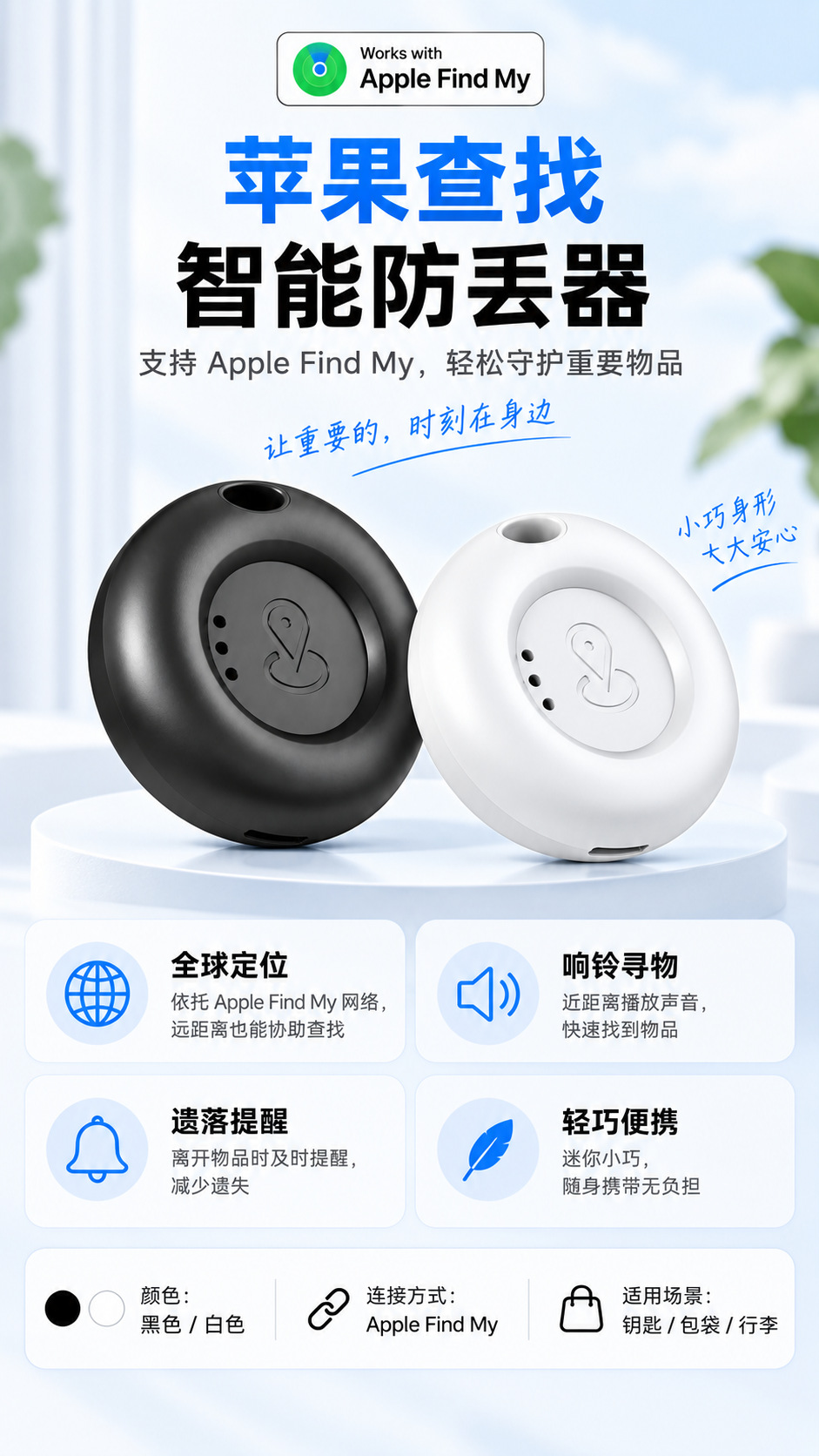 Airtag Anti-Loss Tracker iOS Locator for Kids and Elderly Key Finder Backpack Tracker FindMy Locator