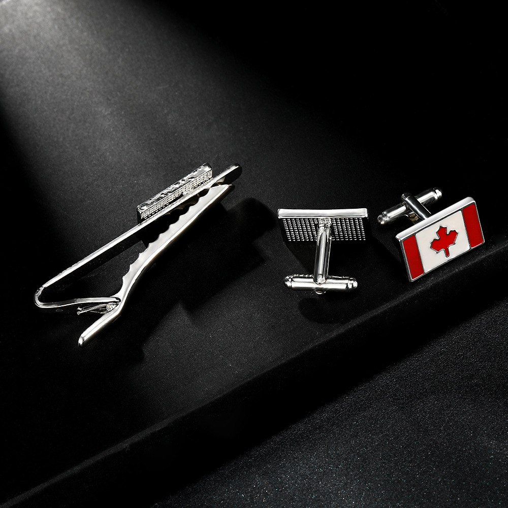 Fashion Canadian Flag Maple Leaf Cufflinks Men's Business French Shirt Cuff Nail Tie Clip Suit Accessories_voghion.com