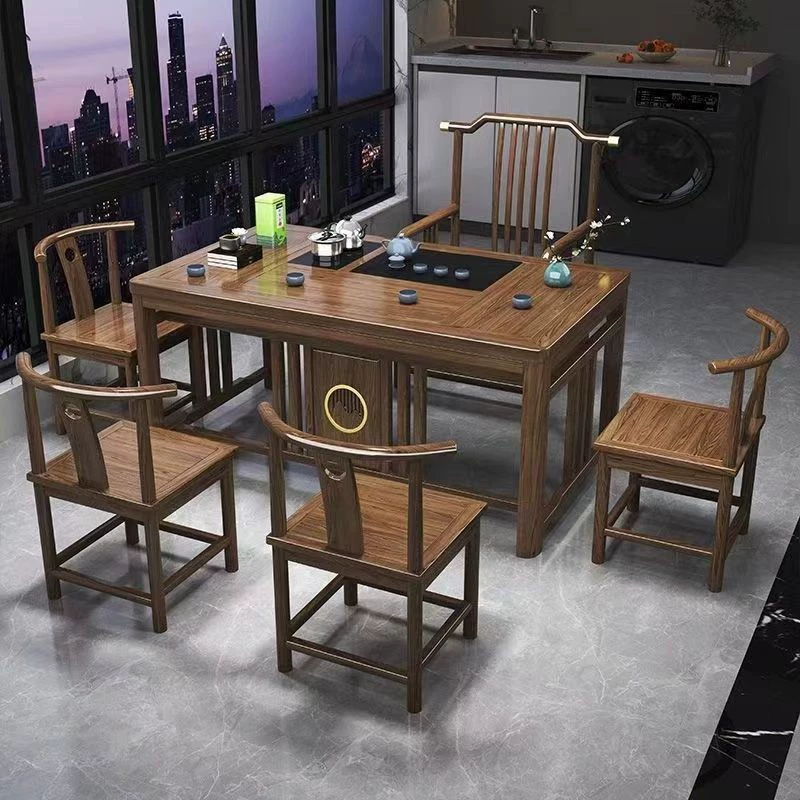Balcony Solid Wood Tea Table Set, Zen Moon Table with Chairs, 1.0–2.0 m Options