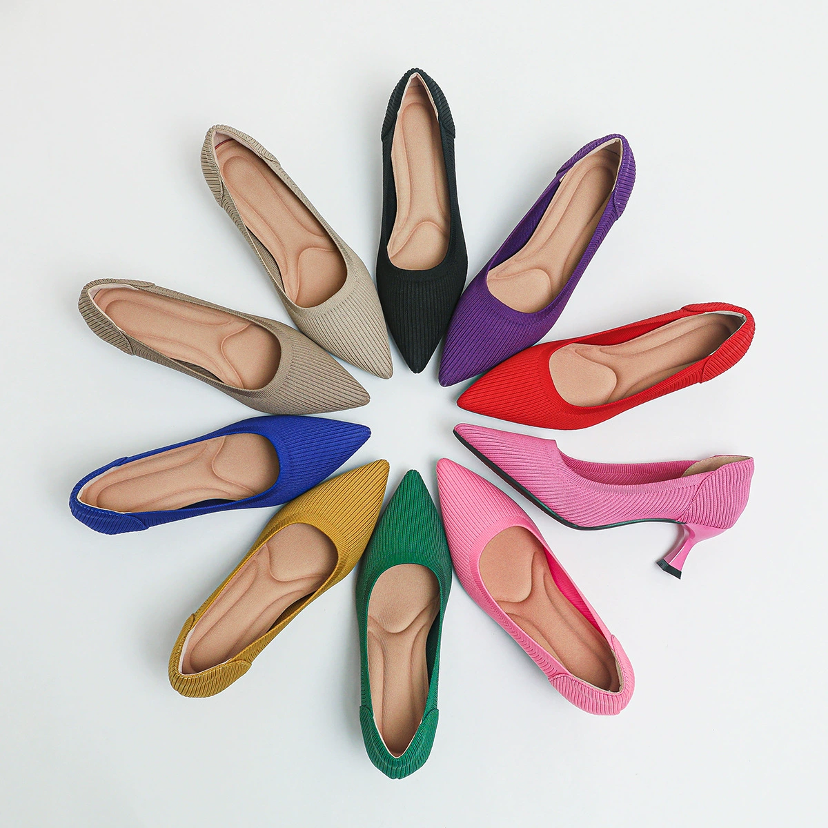 Туфли-лодочки на pointed toe для женщин, дышащая текстильная верхняя часть, EU 35–43, элегантный каблук-кошечка