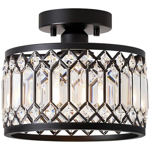 Cross-Border Nordic Retro Iron Strip Crystal Round Ceiling Lamp High-End Industrial Style Balcony Study Aisle Lamp Cross-Border Nordic Retro Iron Strip Crystal Round Ceiling Lamp High-End Industrial Style Balcony Study Aisle Lamp