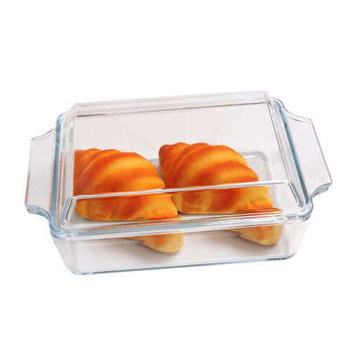 444Z wholesale heat-resistant tempered glass baking pan steamed fish plate with lid baked rice plate household dish plate for microwave oven