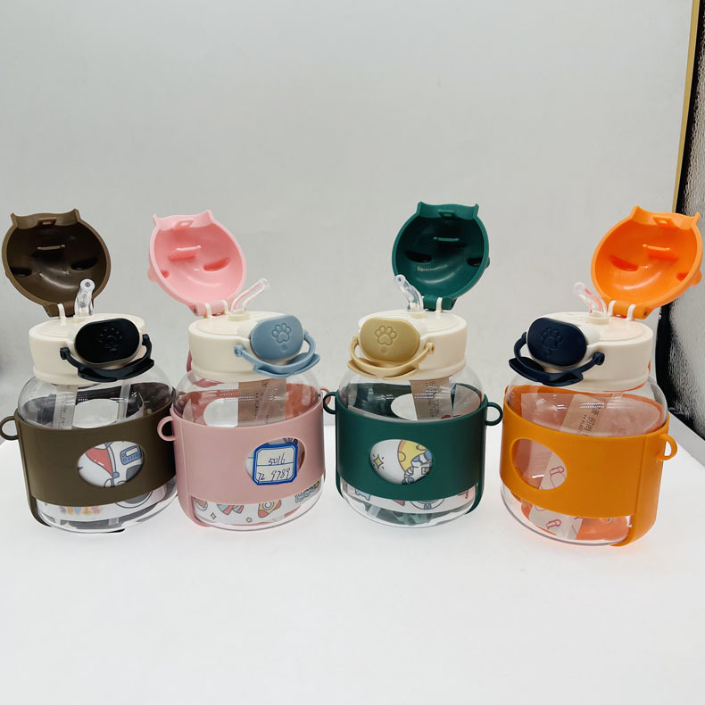 Baijia 5016 nuevos vasos de plástico lindo taza de agua diversión paja taza niños estudiante portátil hervidor de agua portátil