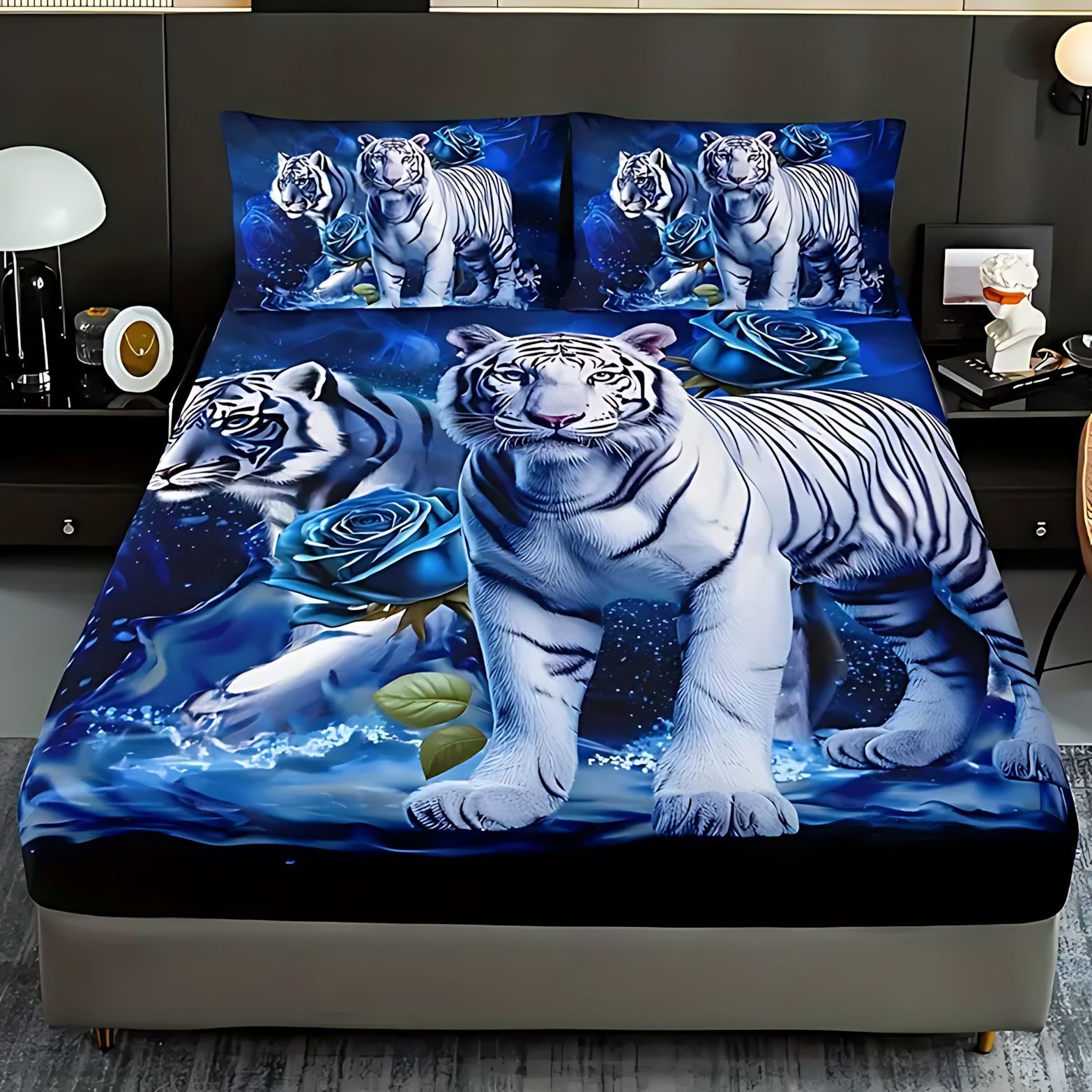 TEMU / JIT transfronterizo para Blue Rose Wolf 3D impresión digital molida cama de cama de cama de cama de la fábrica de origen