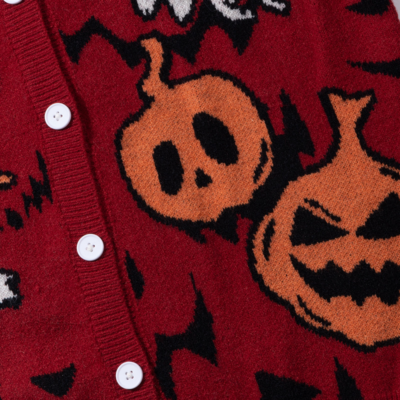 YWFG mujeres americanas retro calavera cardigan 2024 otoño pareja alta versátil cuello redondo manga larga jersey