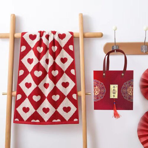 Bulk Red Wedding Towels Wholesale 100% Cotton Face Towels Red Wedding Celebration Full Cotton Household Thickening Highyang Polyester Cotton Wedding Favors