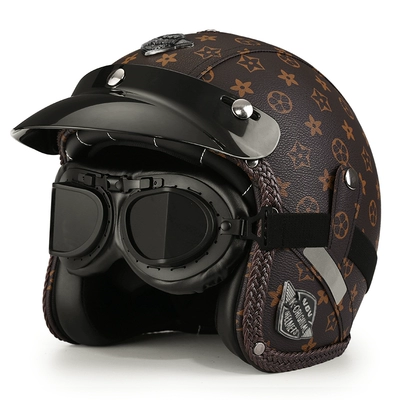locomotive warm half helmet autumn — Motosiklet dəbilqələri - m-brown-print-black-mirror-free-brim-face-towel